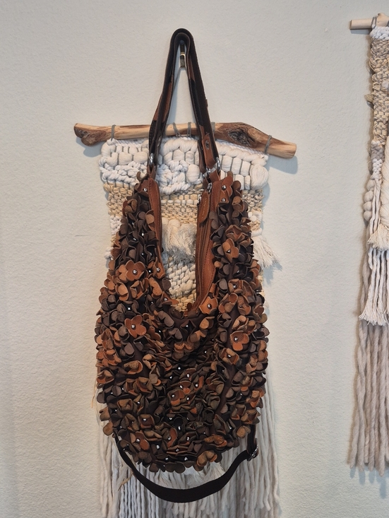 Unbranded Handbags - Boho 3D Leather Studded Flower Petal Hobo Crossbody Bag, Double Zipper Closure